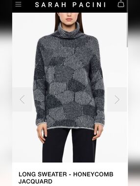 Sarah Pacini Gray Honeycomb Jacquard Turtleneck Sweater One Size Like New